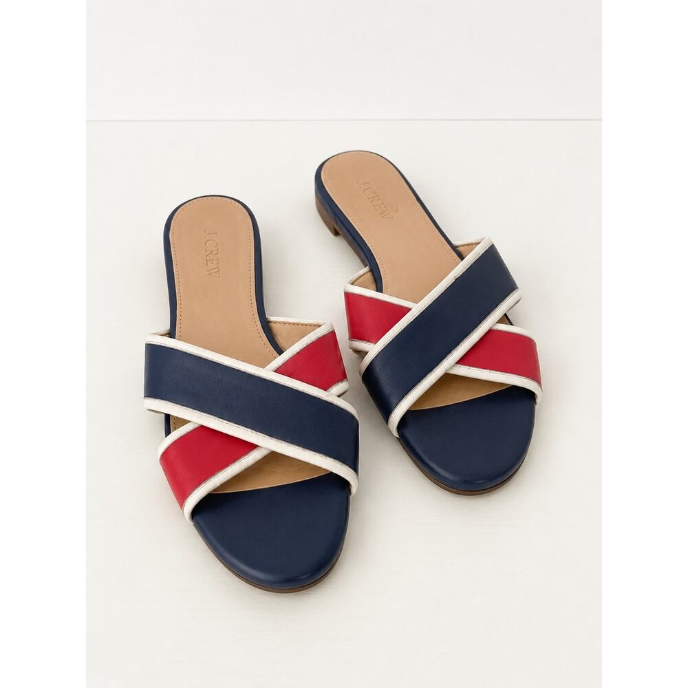 J.Crew Cora Slide Sandals Red White Blue Leather Colorblock Size 7.5 NWOT - Picture 3 of 7